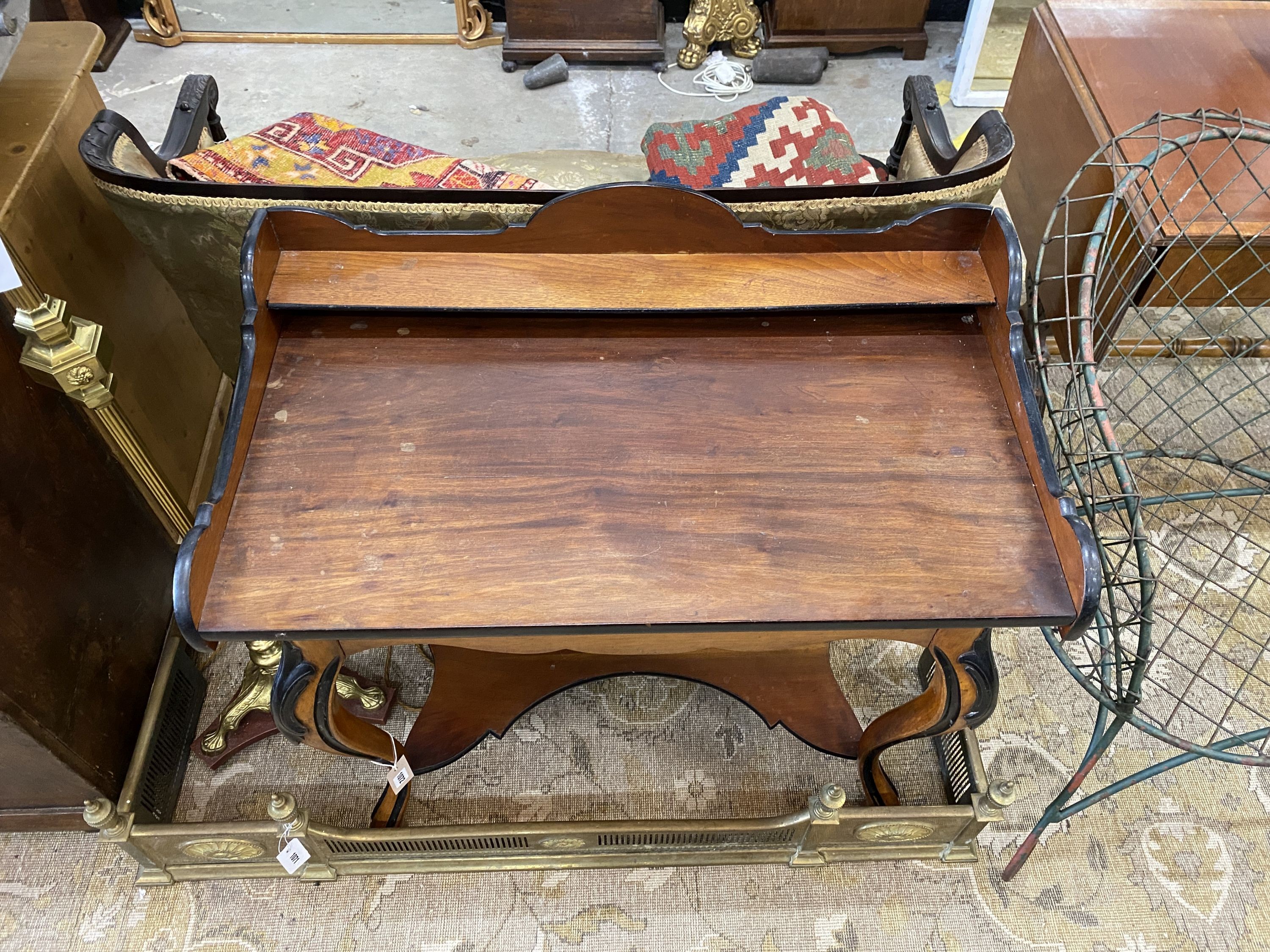 A 19th century Continental part ebonised walnut wash stand, width 84cm, depth 47cm, height 90cm